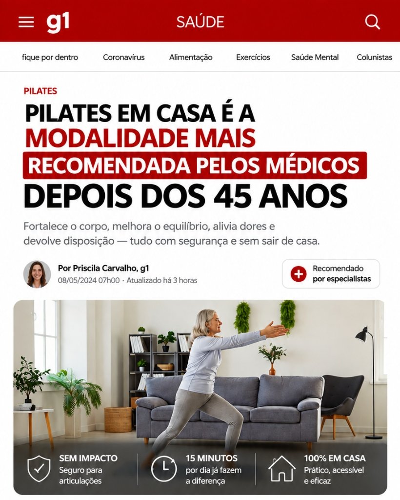 Notícia G1 sobre Pilates em Casa para Mulheres 45+